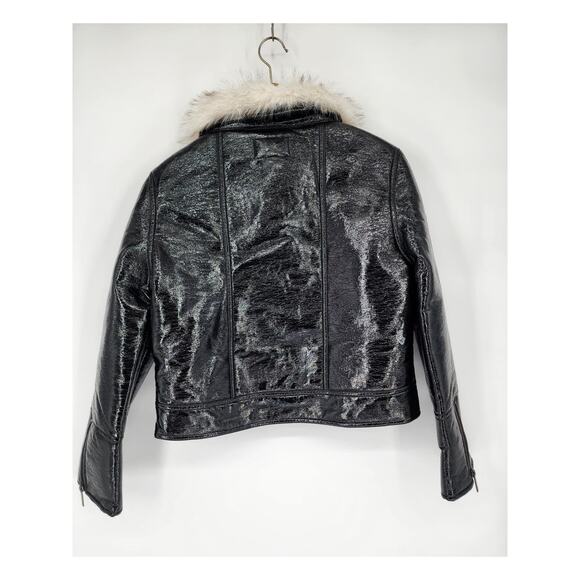 Unreal Fur Wet Look Aviator Jacket in Black XS - Picture 2 of 8